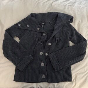 Gray long sleeve cowl neck button up sweater cardigan